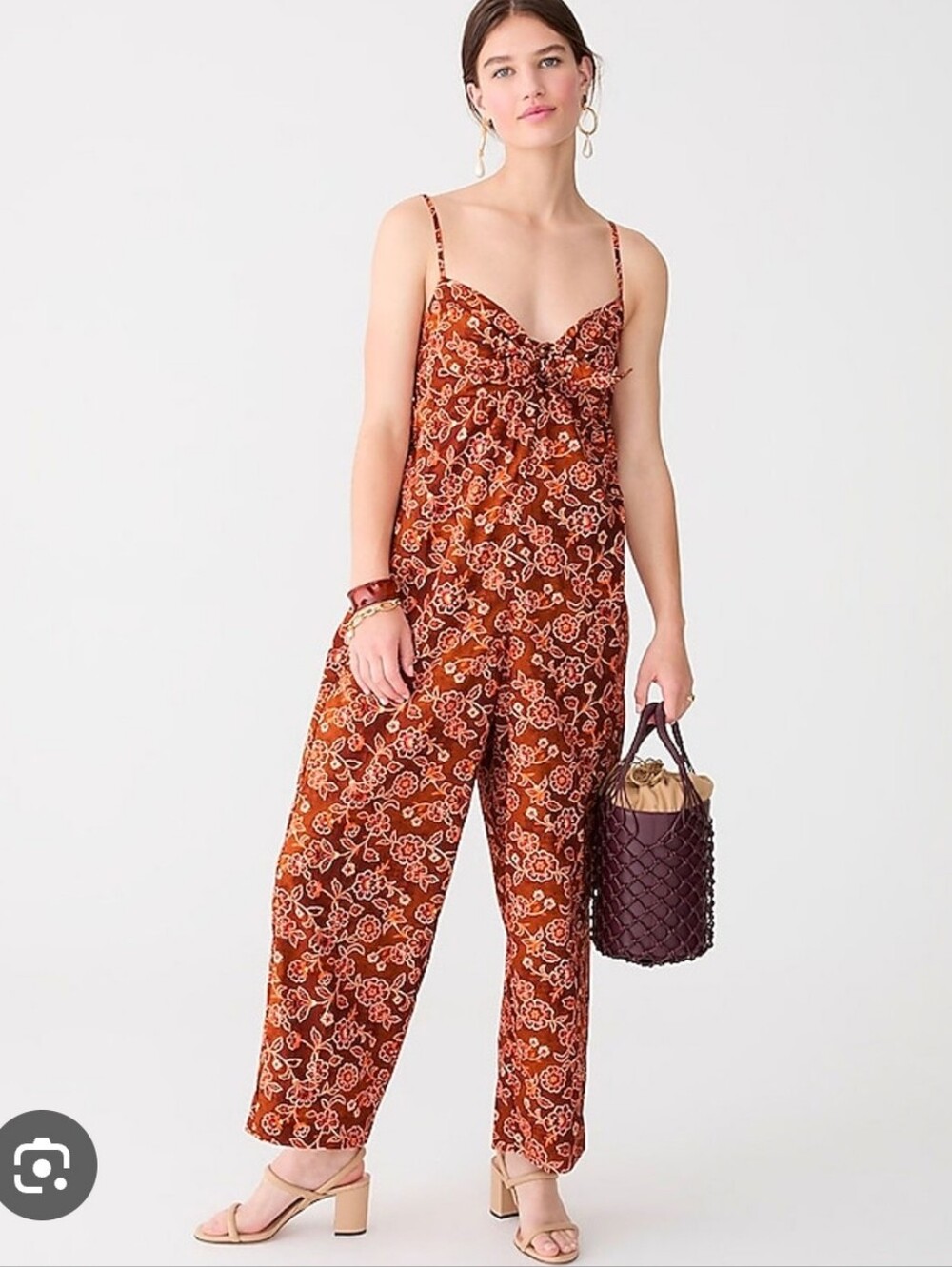 J. Crew Rust Floral Spaghetti-Strap Jumpsuit